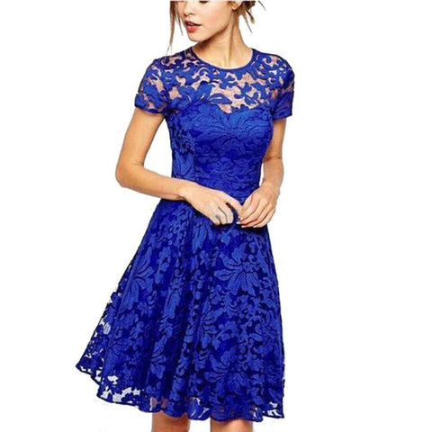 Floral Lace Dresses Short Sleeve Party Casual